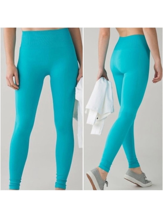 lululemon athletica Pants - Lululemon Zone In Crop Leggings Peacock Teal Compression Seamless Approx SZ 4